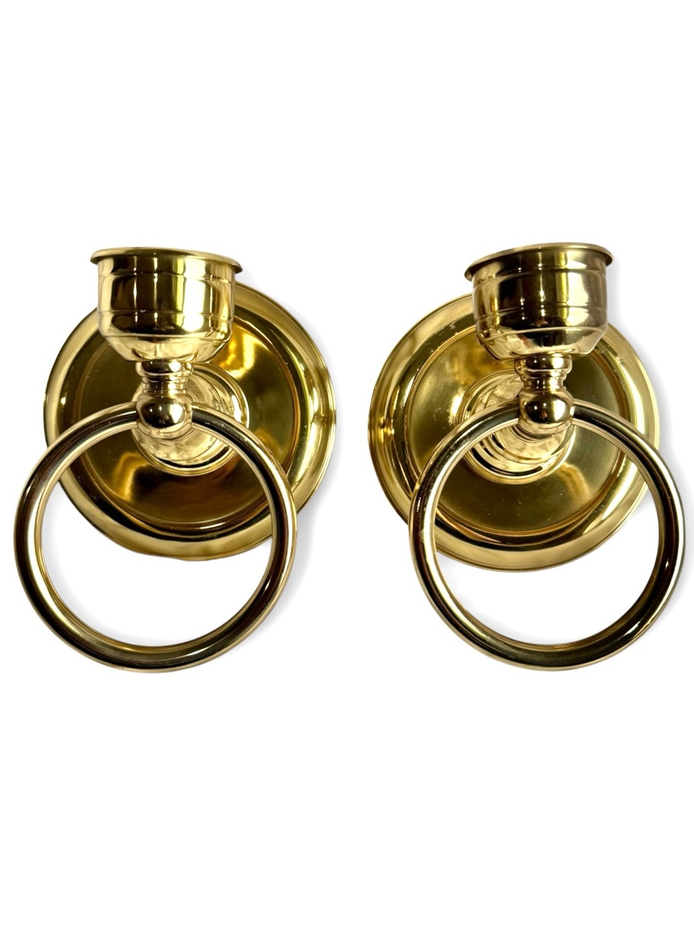 Vintage Brass Ring Wall Sconces - Hanging Candle Holders - Towel Rings- Set of 2